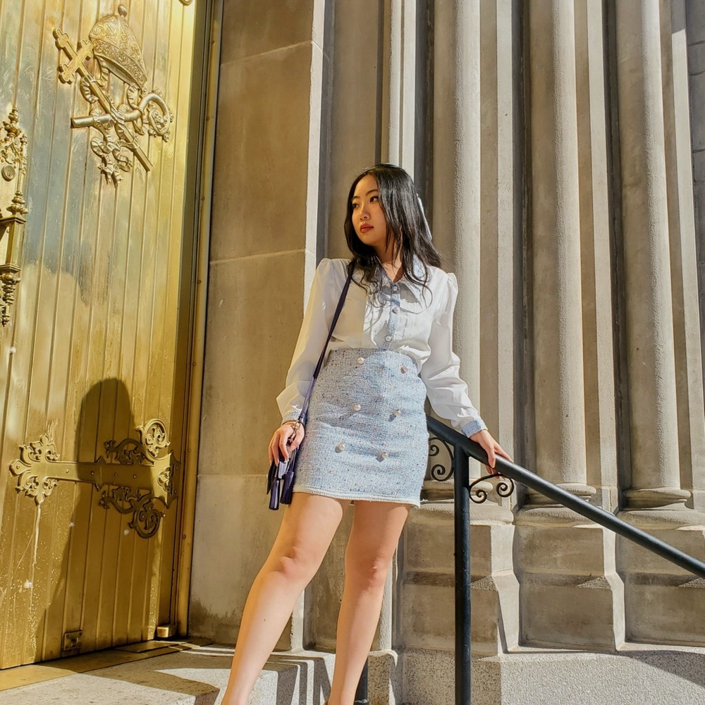 Chic White and Blue Blouse
